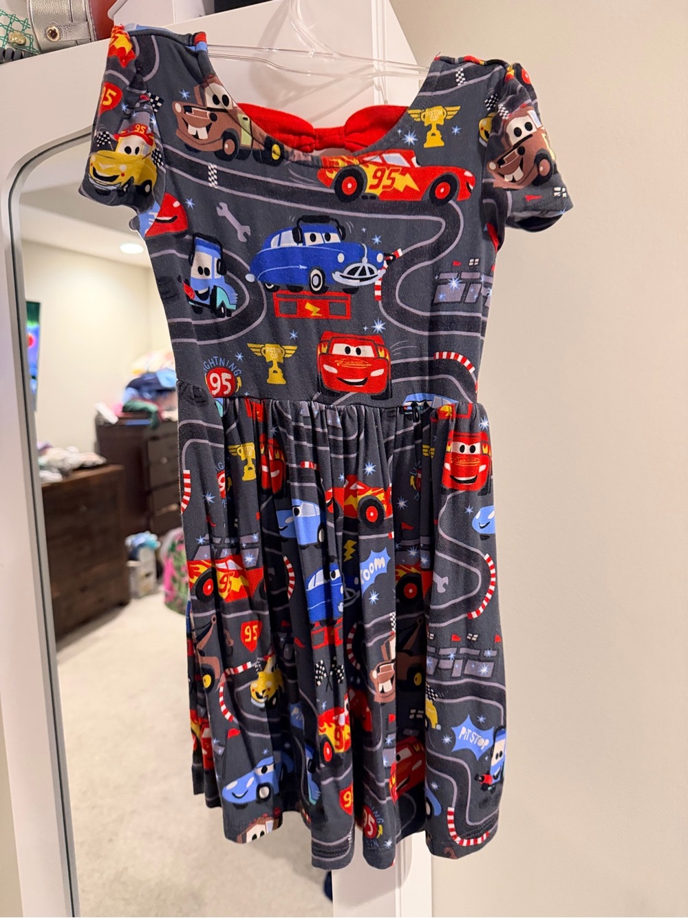 Disney Cars Kids' Charcoal Gray & Red Dress with bow detail on back